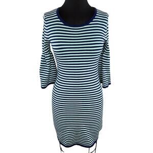 STS Sail to Sable Blue Striped Stretch Cotton Half Bell Sleeve Sheath Dress XS
